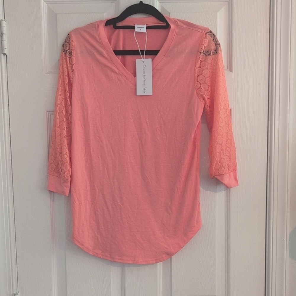NEW WITH TAGS Peach Lace Sleeve Blouse